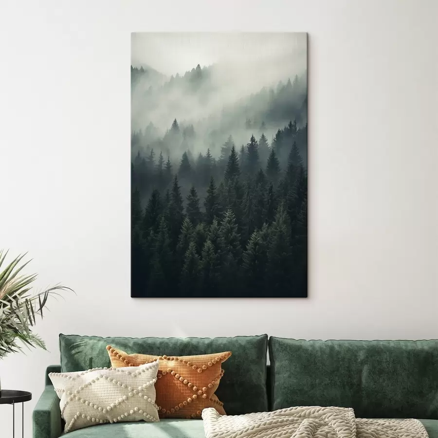 carta da parati Nebbia che avvolge una fitta foresta sempreverde nr. s46512