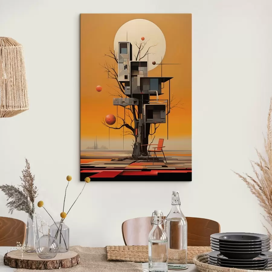 carta da parati Surreale casa sull'albero su sfondo arancione nr. s46526