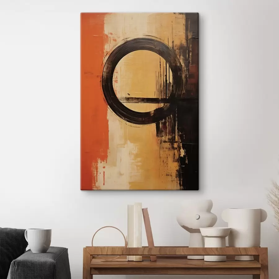 carta da parati Astratto con un anello nero su sfondo terracotta-sabbia nr. s46529