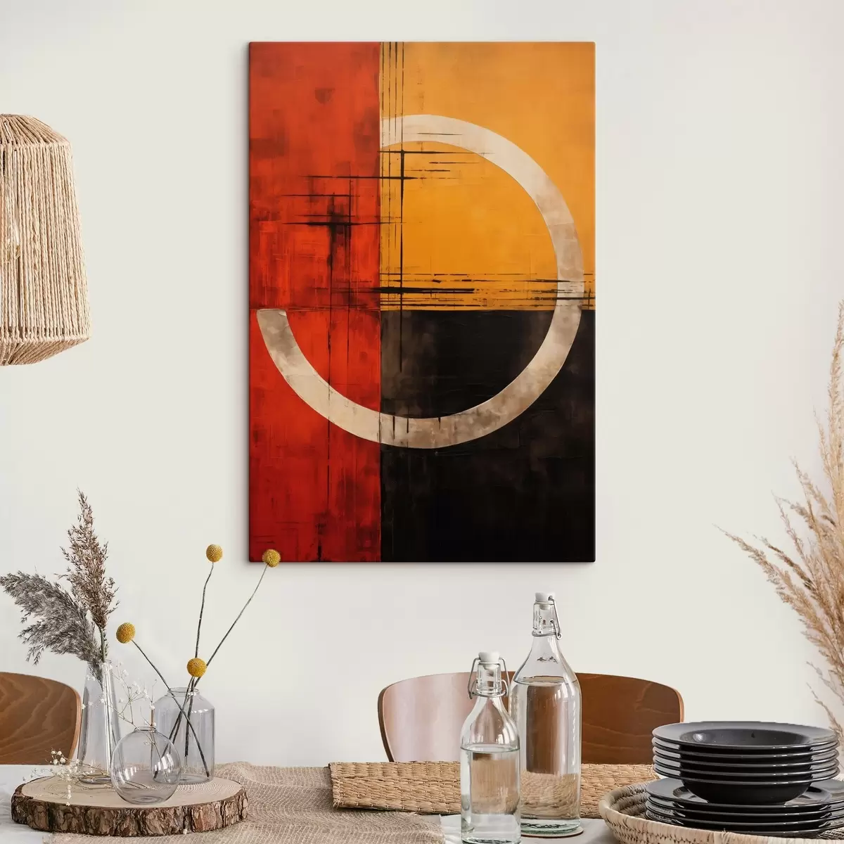 carta da parati Cerchio astratto su sfondo rosso-nero con linee nr. s46535