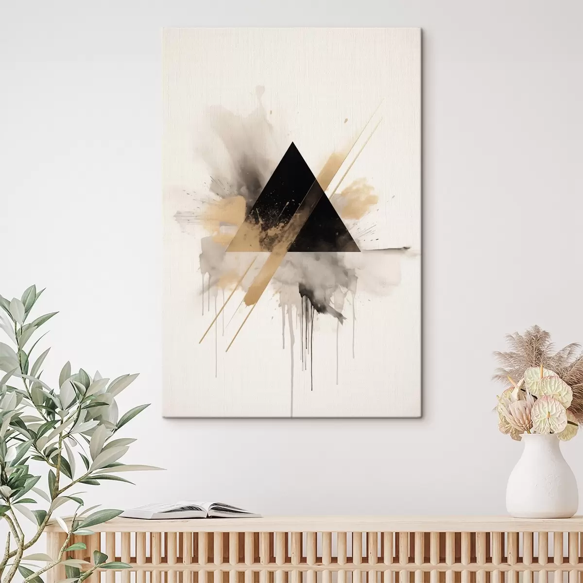 carta da parati Geometria: triangolo nero con spruzzi e linee chiare nr. s46540