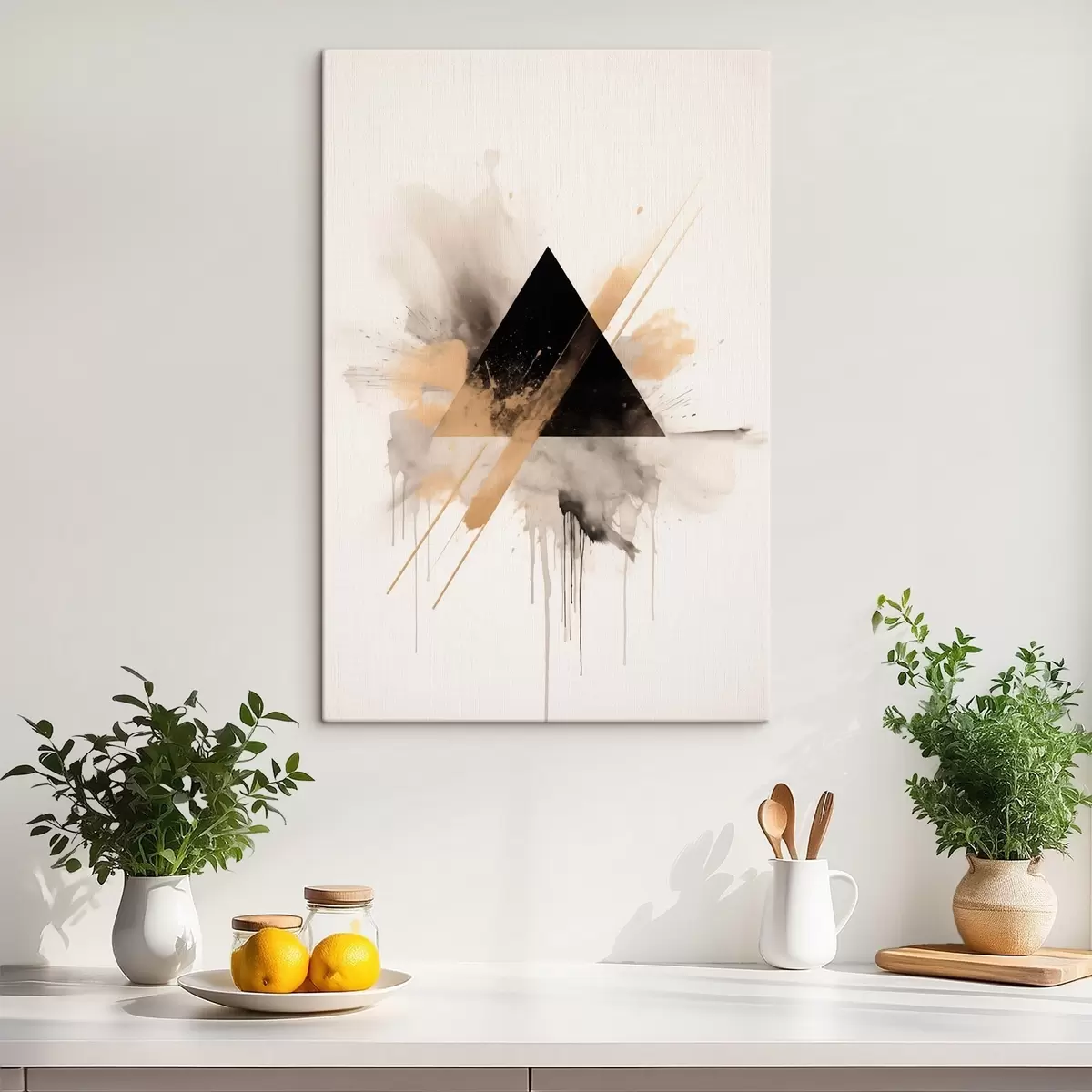 carta da parati Geometria: triangolo nero con spruzzi e linee chiare nr. s46540