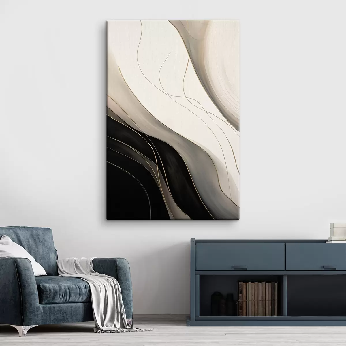 carta da parati Onde in nero e beige con sottili linee ocra nr. s46541