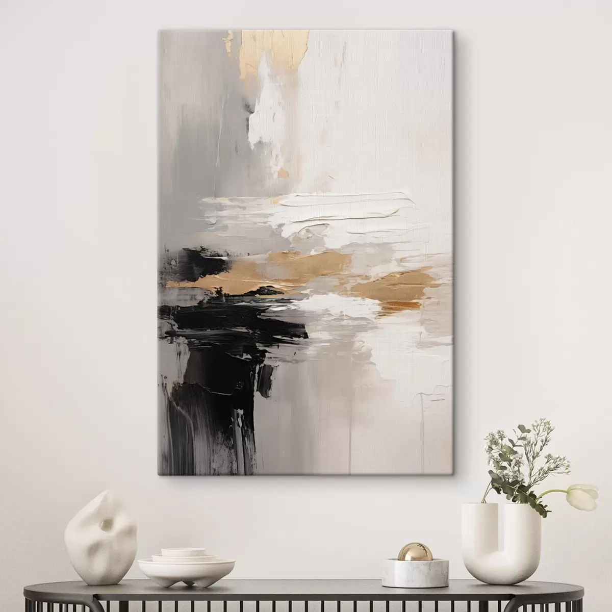 carta da parati Pennellate dai toni nude con strati contrastanti di nero e ocra nr. s46544