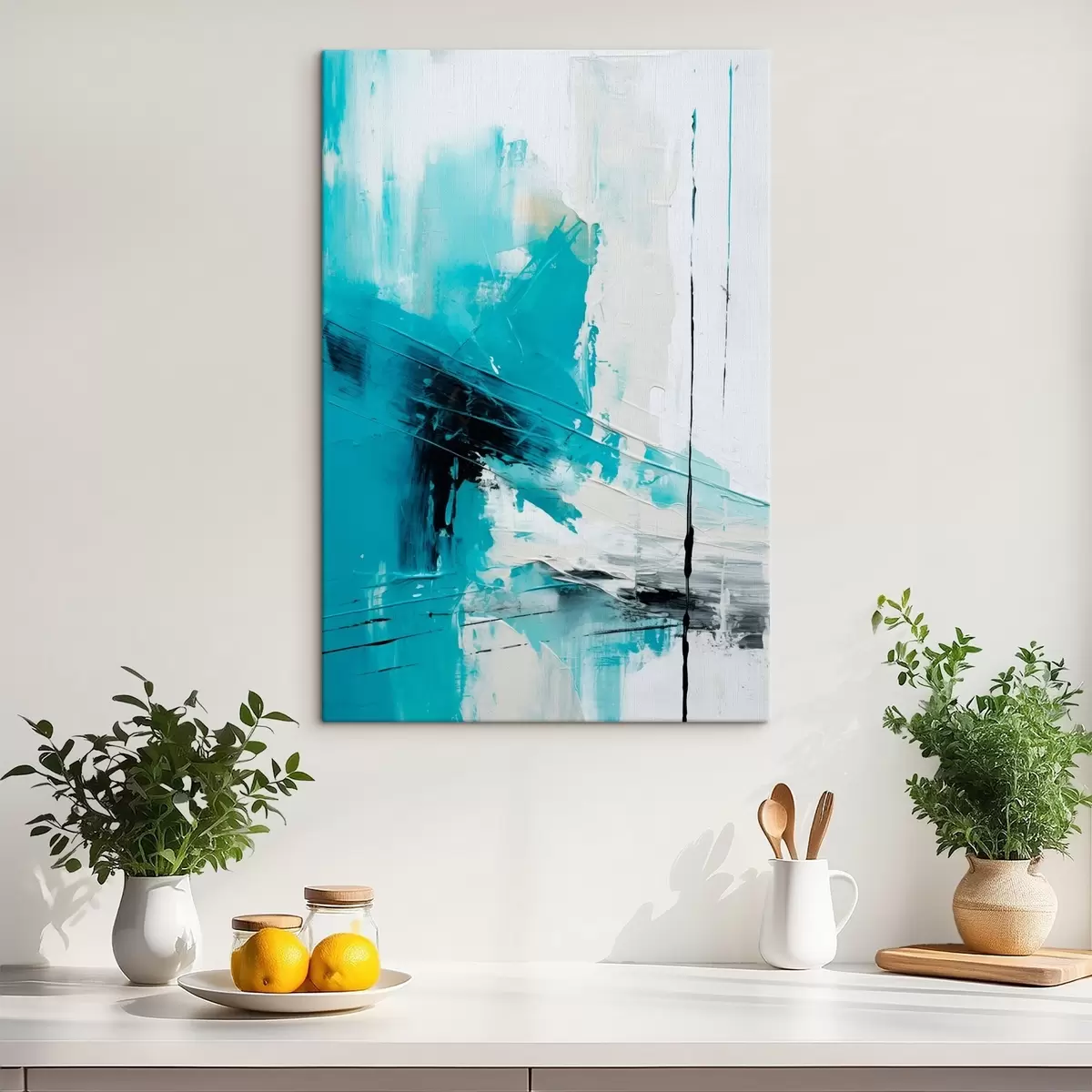 carta da parati Tratti turchesi su sfondo bianco con un trattino nero nr. s46545