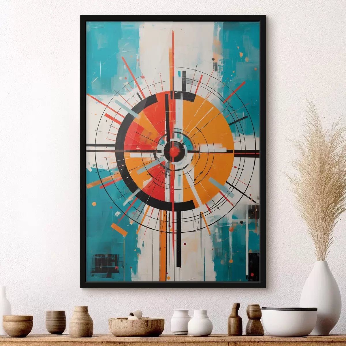 Poster Bersaglio concentrico con segmenti verde acqua e arancione f46486