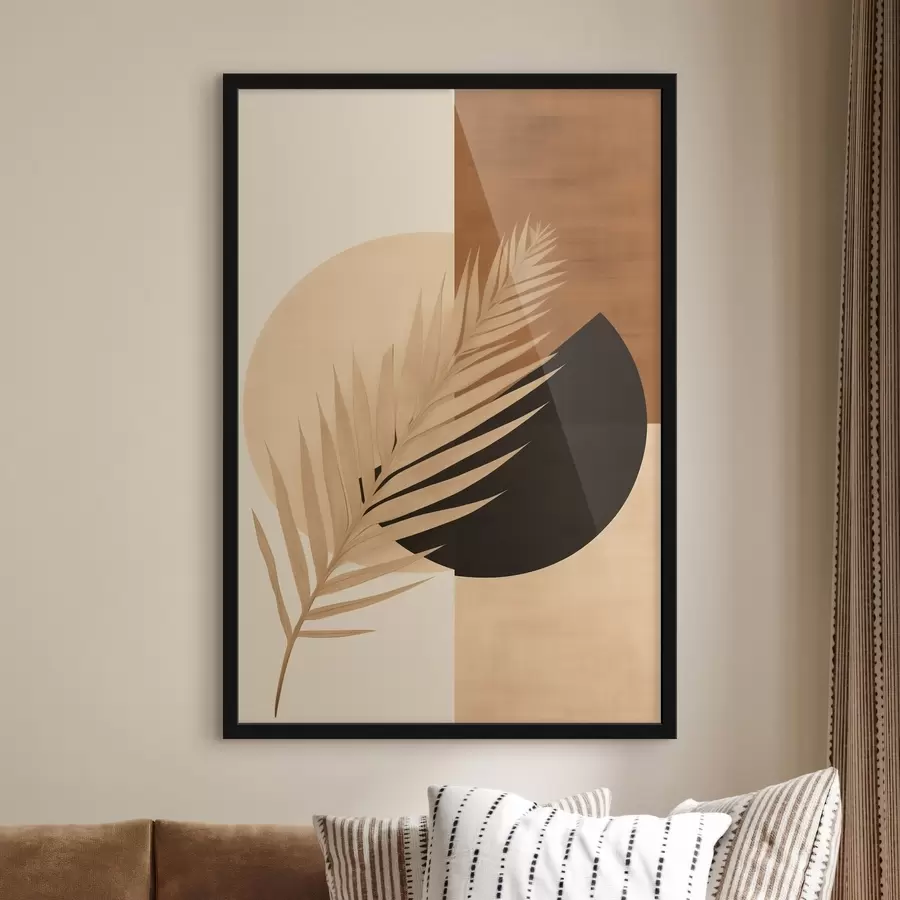 carta da parati Foglia di palma su terracotta e geometria color crema nr. f46490