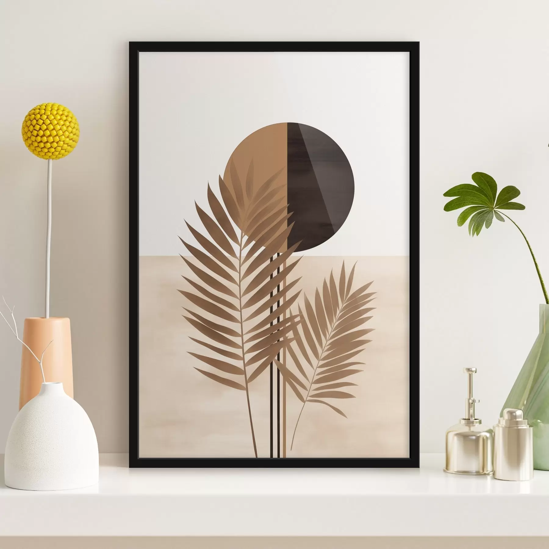 carta da parati Due foglie di palma con motivo a forma di sole con cerchio diviso nr. f46491