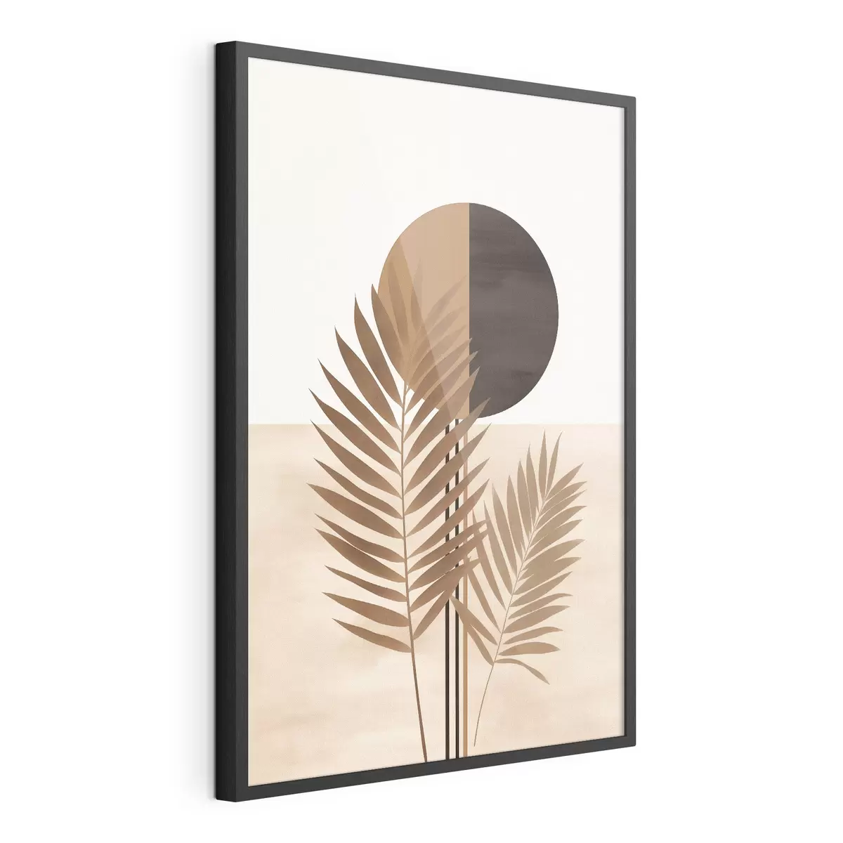 Poster Due foglie di palma con motivo a forma di sole con cerchio diviso f46491