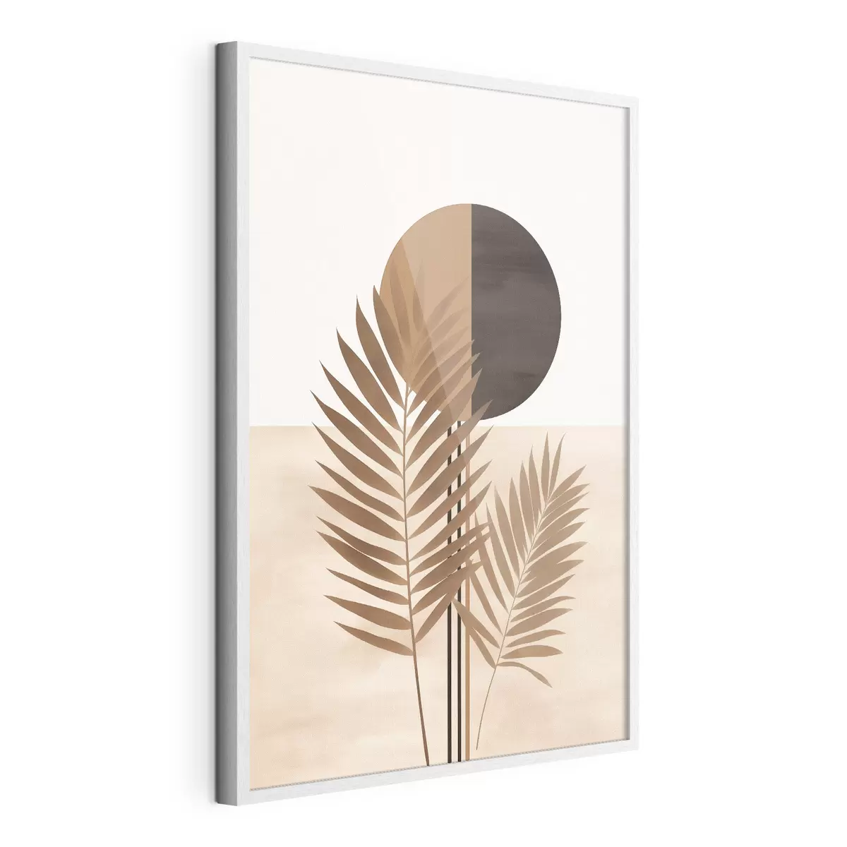 Poster Due foglie di palma con motivo a forma di sole con cerchio diviso f46491