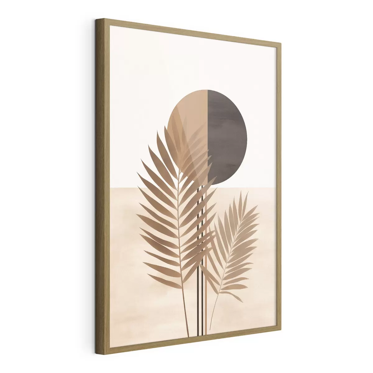 Poster Due foglie di palma con motivo a forma di sole con cerchio diviso f46491