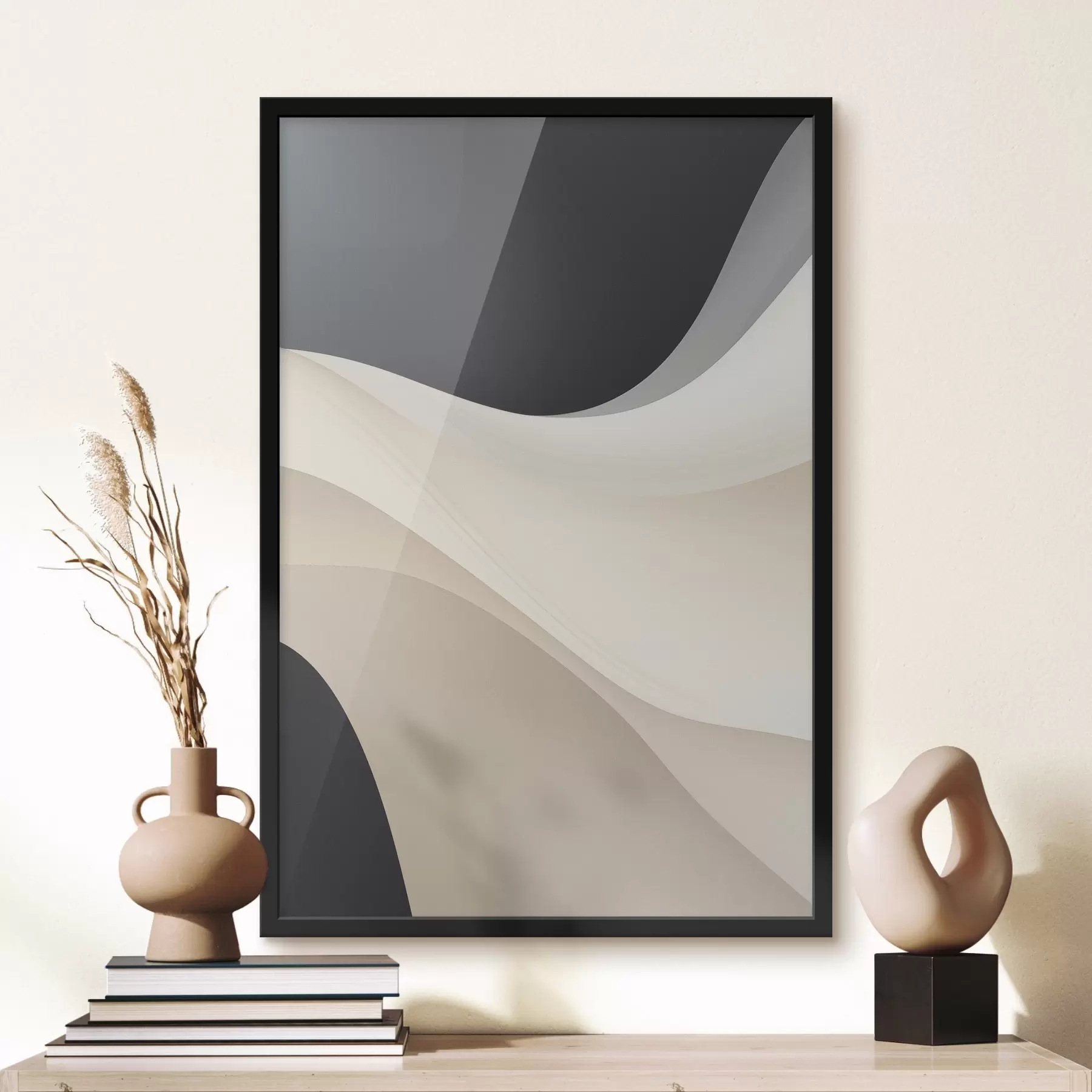 carta da parati Curve fluide stratificate in nero, crema e tortora nr. f46492