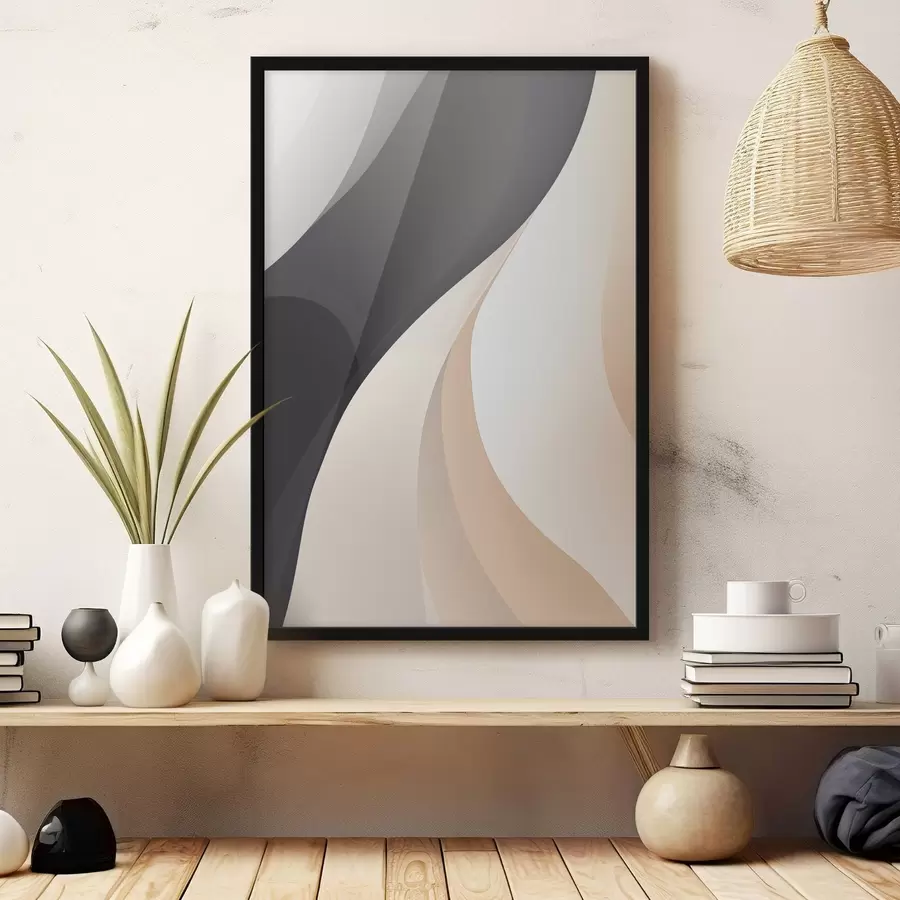 carta da parati Curve eleganti e sovrapposte nei colori antracite, avorio e sabbia nr. f46493