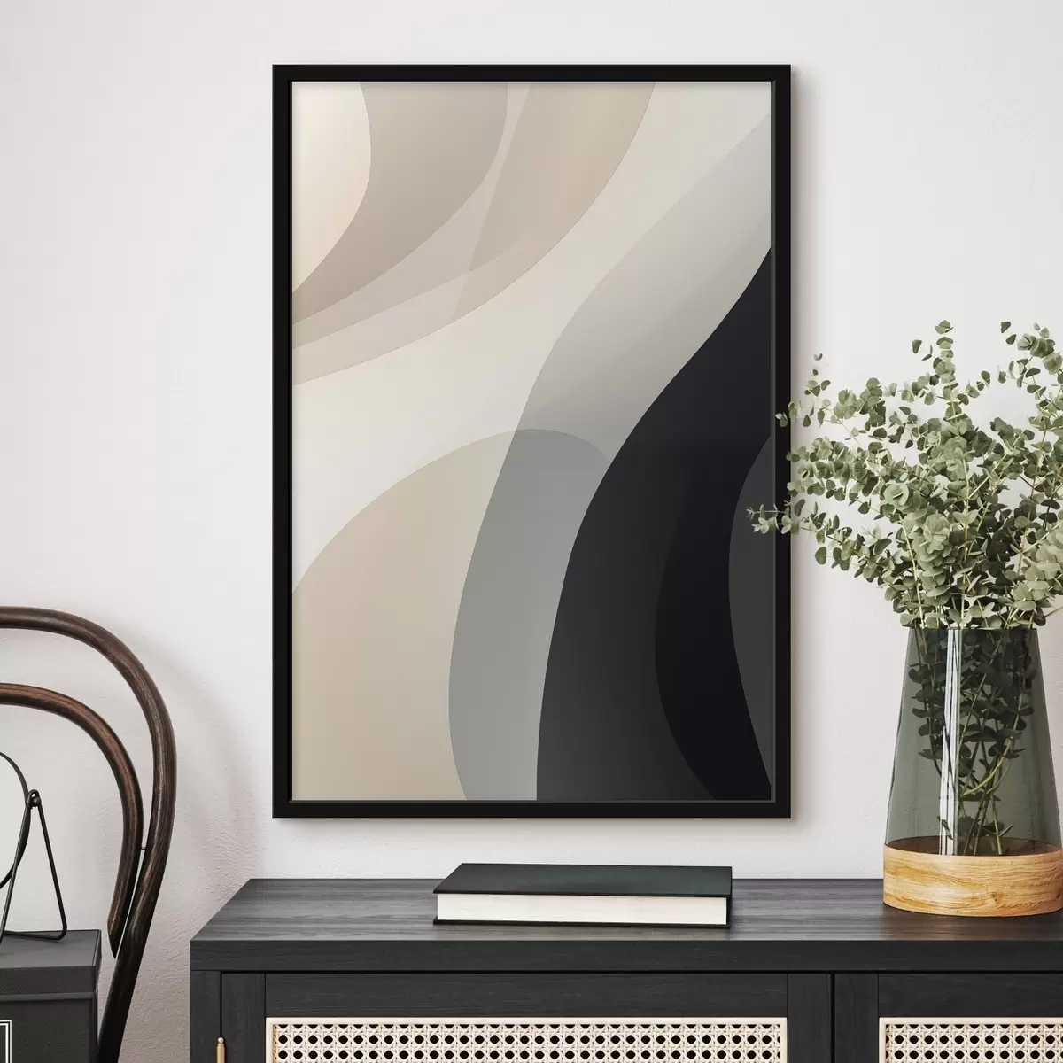 Poster Forme organiche ondulate nei toni caldi del beige e del grigio antracite f46494