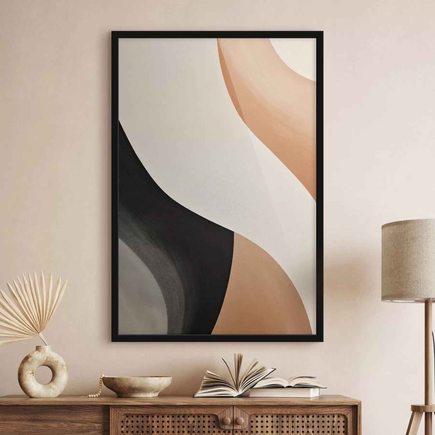carta da parati Curva a S audace nei colori crema, nero e terracotta nr. f46495