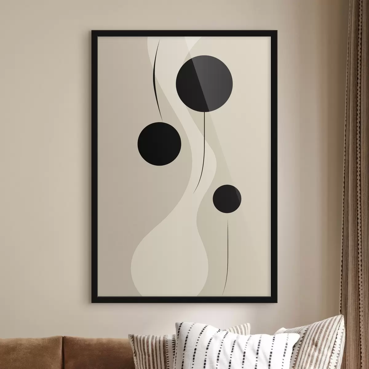 Poster Cerchi minimalisti su sfondo beige con accenti di linee fluide f46496