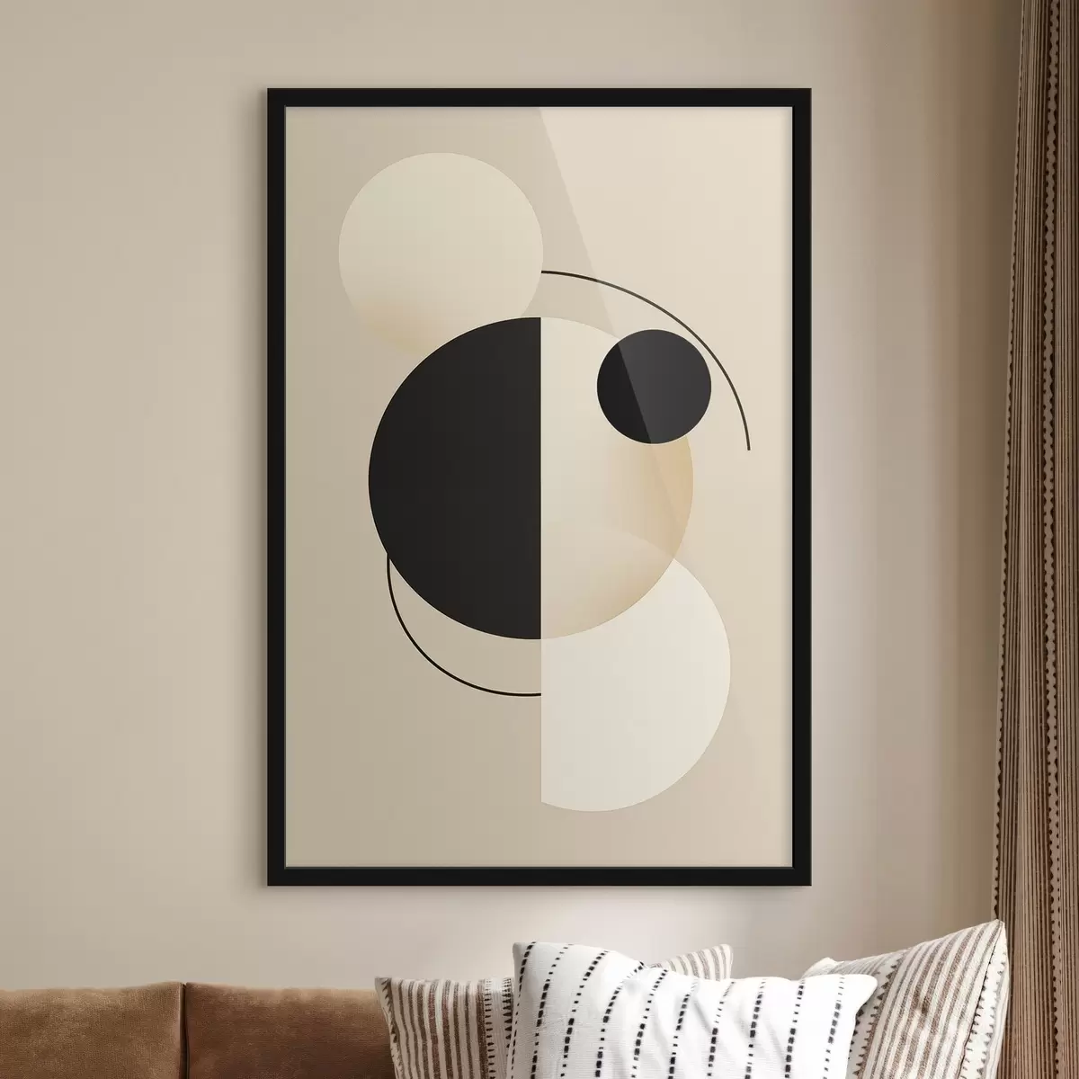 Poster Cerchi e archi grafici in morbido beige e nero f46497