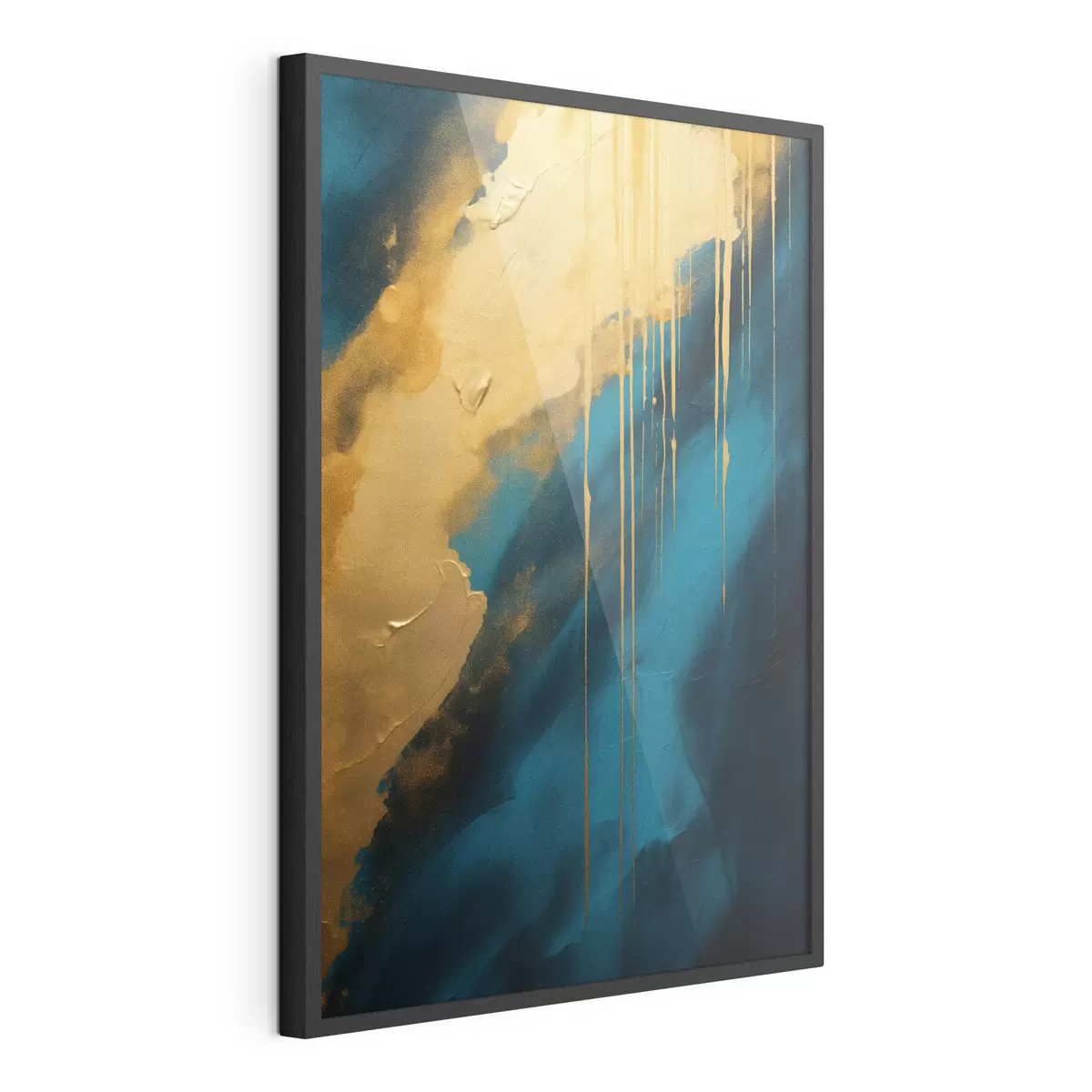 Poster Astratto verde acqua e blu intenso con riflessi caldi e fluidi f46509