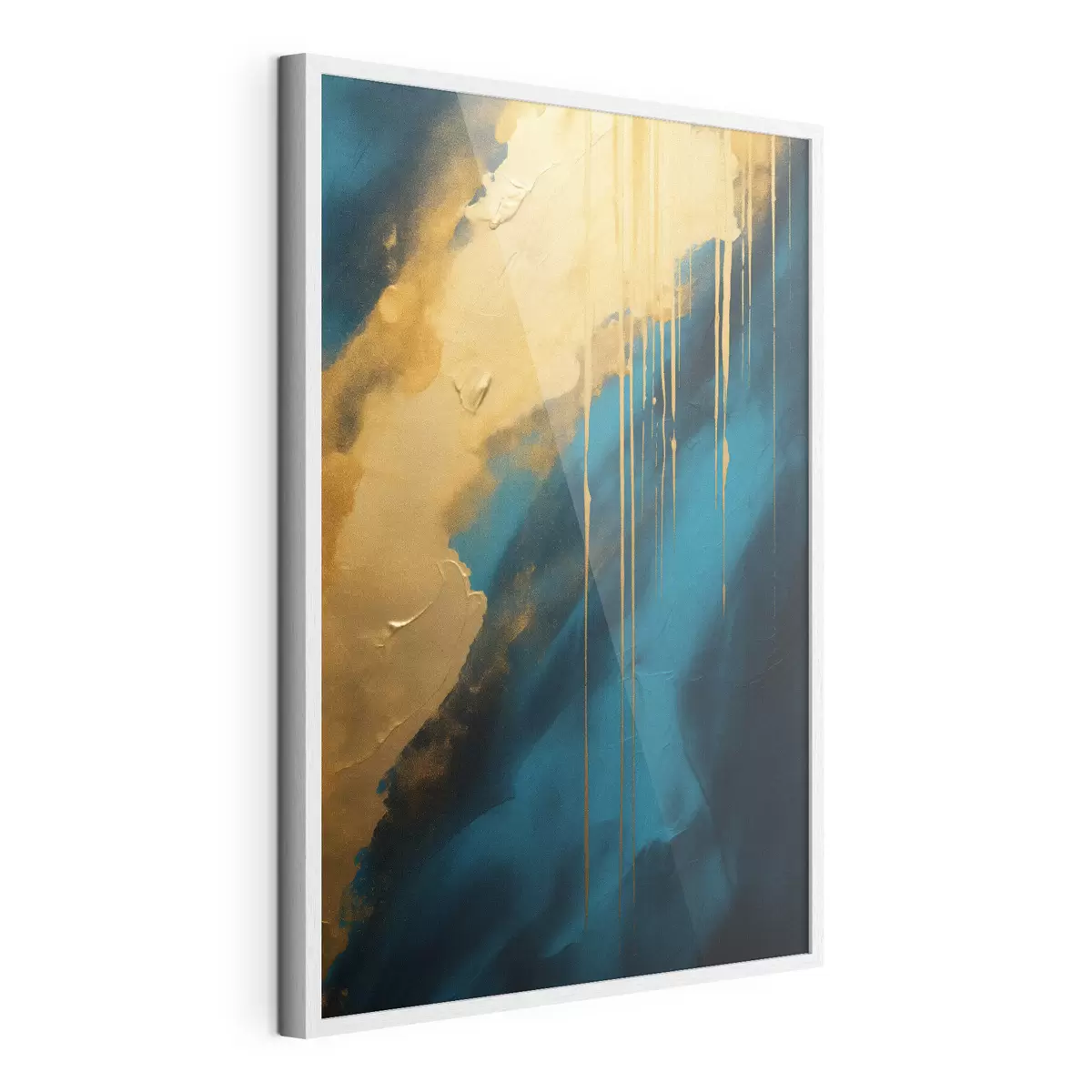 Poster Astratto verde acqua e blu intenso con riflessi caldi e fluidi f46509