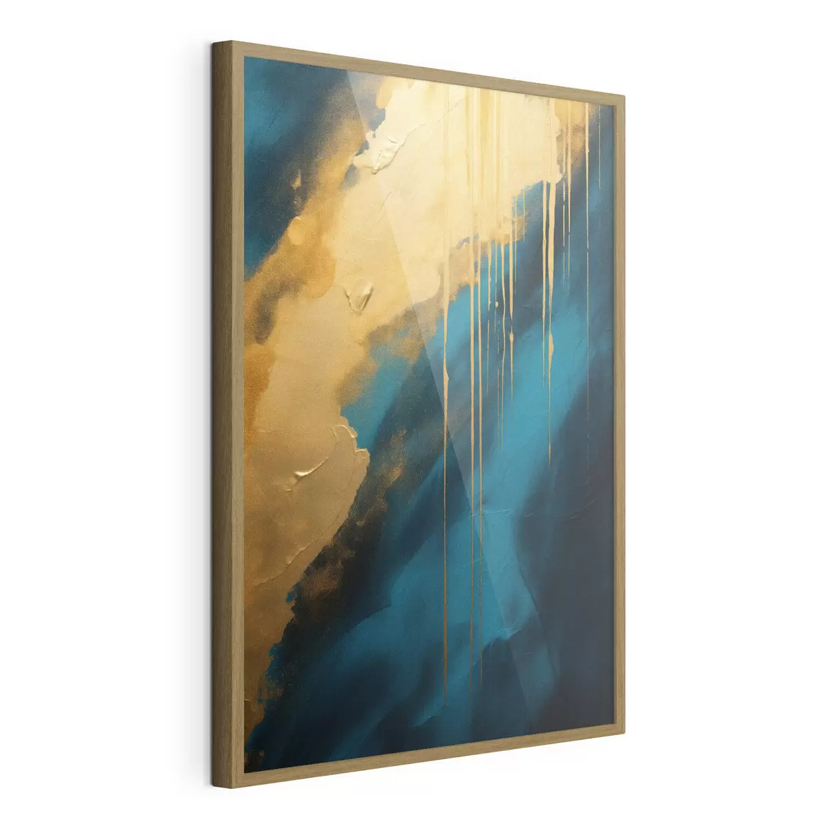 Poster Astratto verde acqua e blu intenso con riflessi caldi e fluidi f46509
