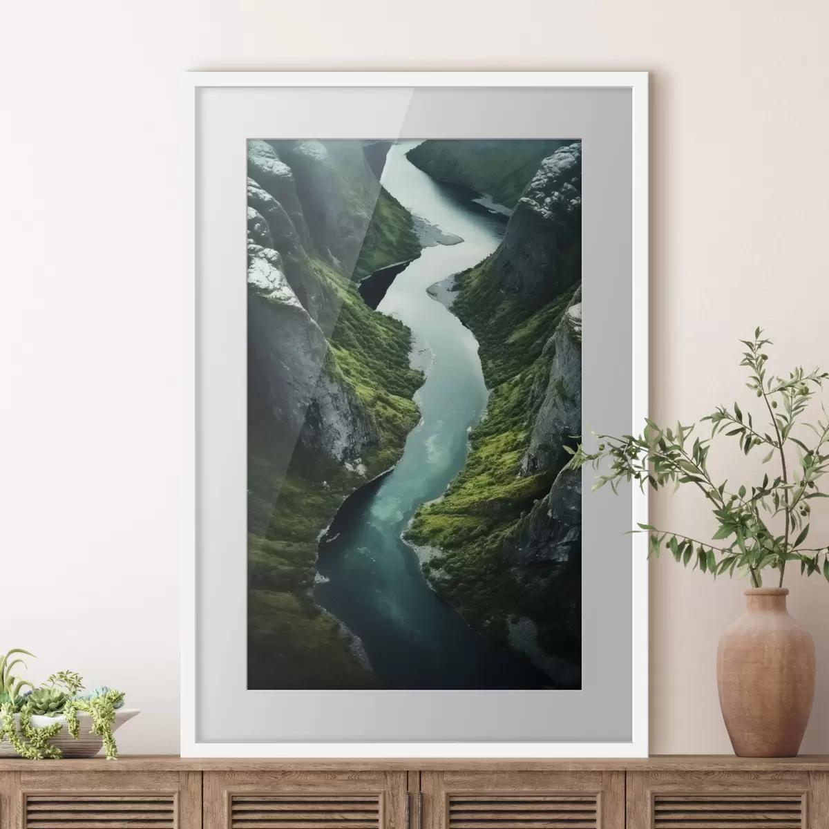 Poster Fiume serpeggiante tra le scogliere, vista aerea f46521