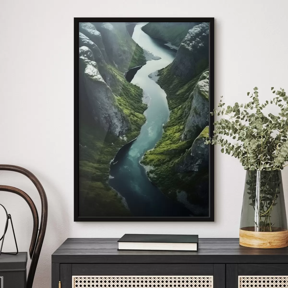 Poster Fiume serpeggiante tra le scogliere, vista aerea f46521