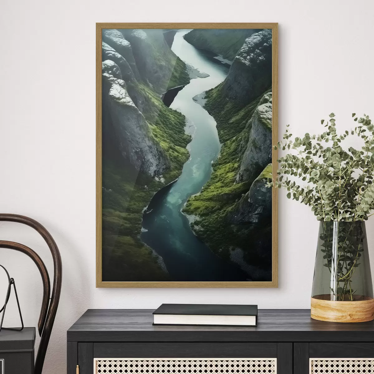 Poster Fiume serpeggiante tra le scogliere, vista aerea f46521
