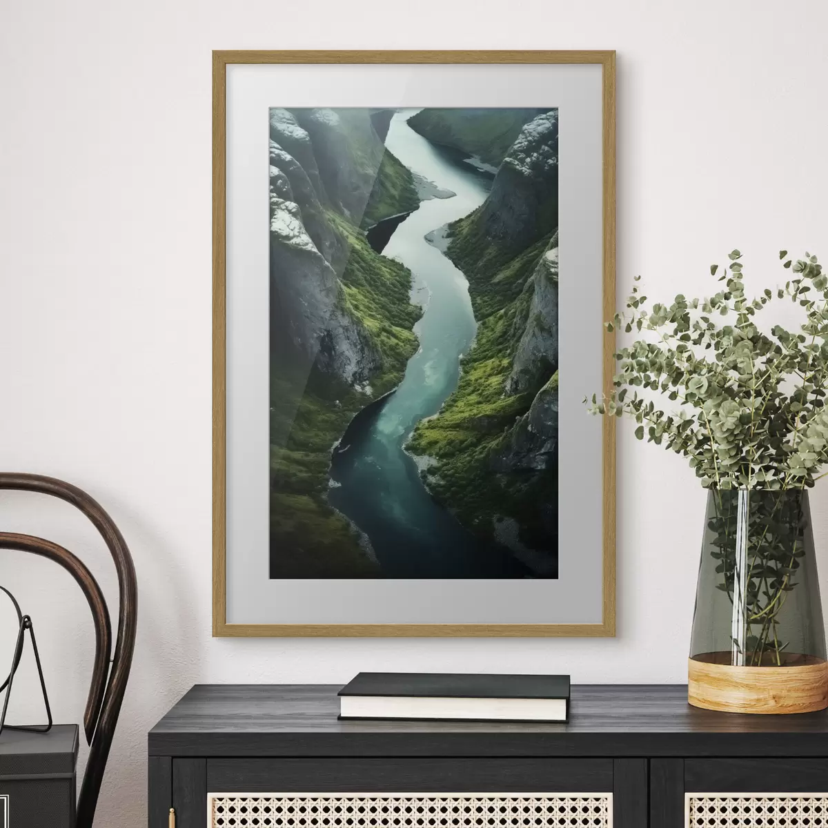 Poster Fiume serpeggiante tra le scogliere, vista aerea f46521
