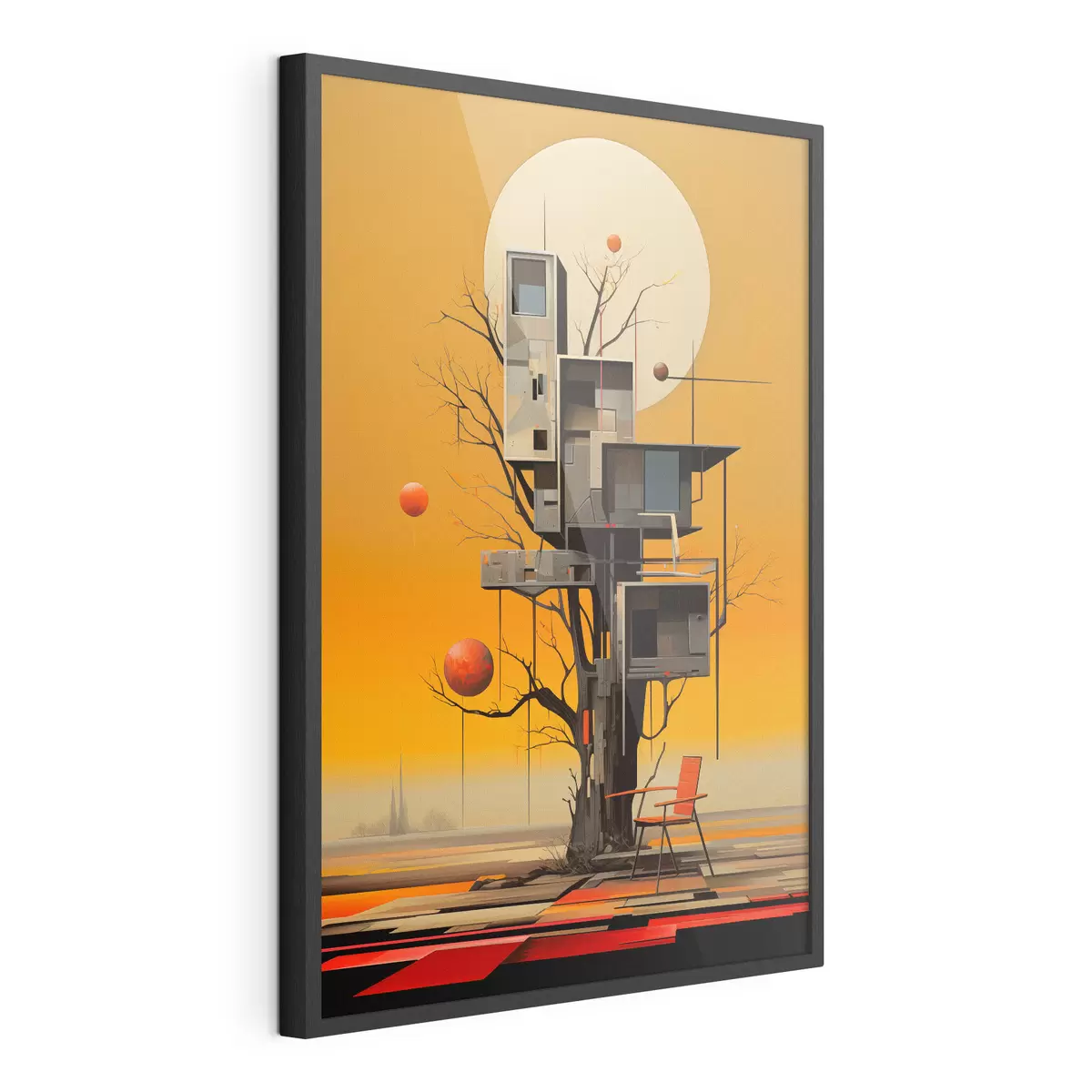 Poster Surreale casa sull'albero su sfondo arancione f46526