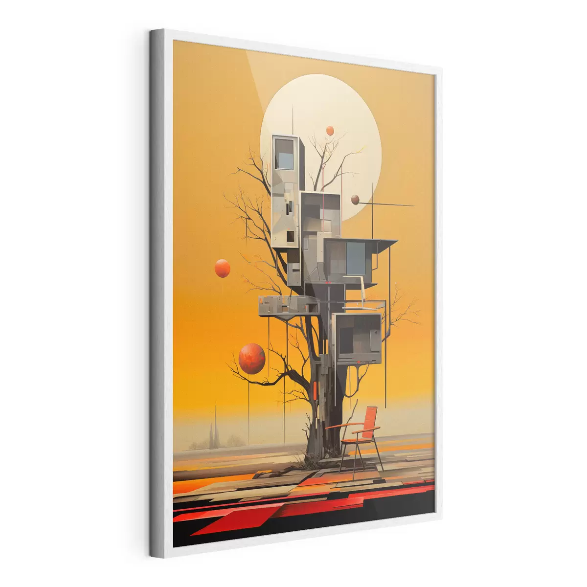 Poster Surreale casa sull'albero su sfondo arancione f46526
