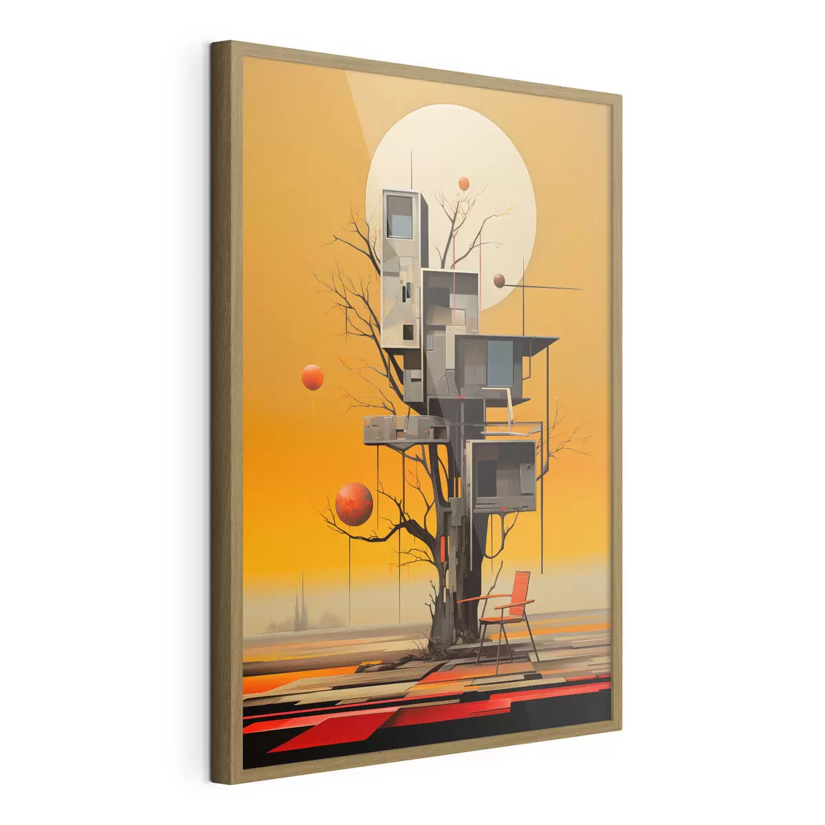 Poster Surreale casa sull'albero su sfondo arancione f46526