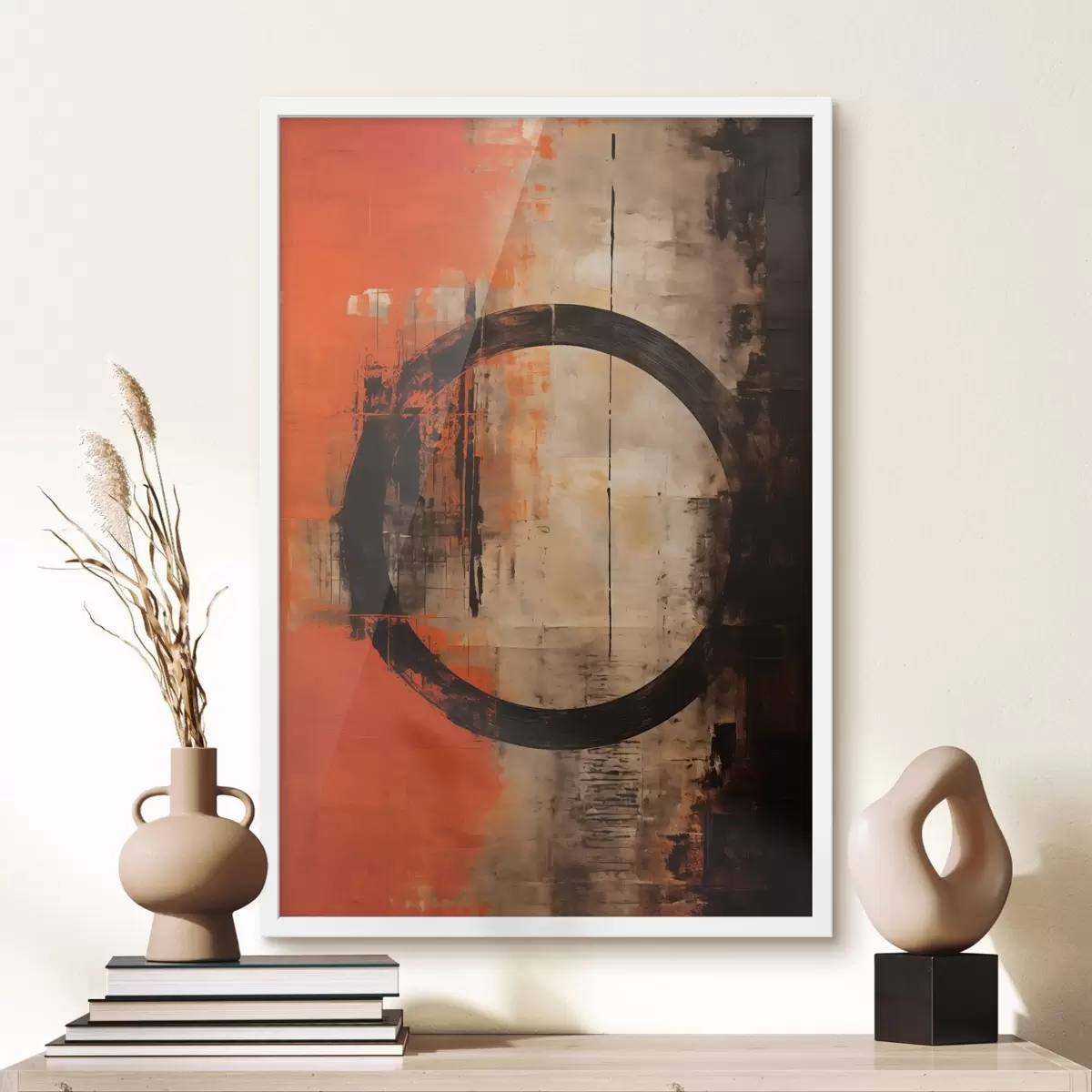 Poster Astratto con un grande cerchio nero e texture calde f46528