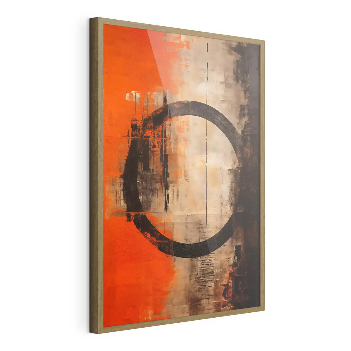 Poster Astratto con un grande cerchio nero e texture calde f46528