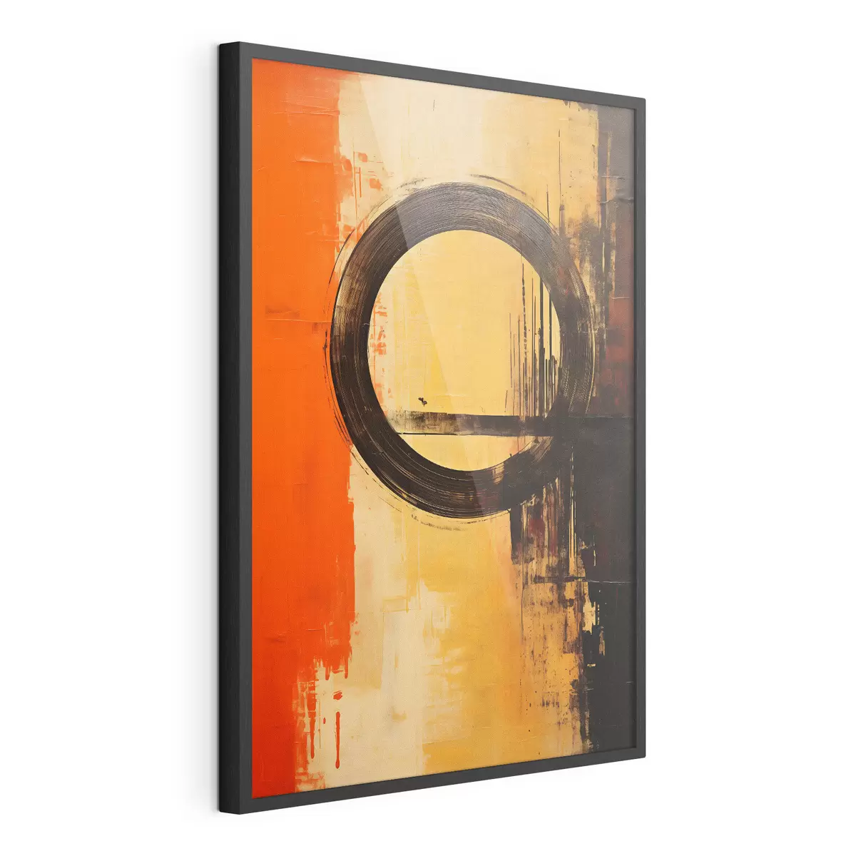 Poster Astratto con un anello nero su sfondo terracotta-sabbia f46529