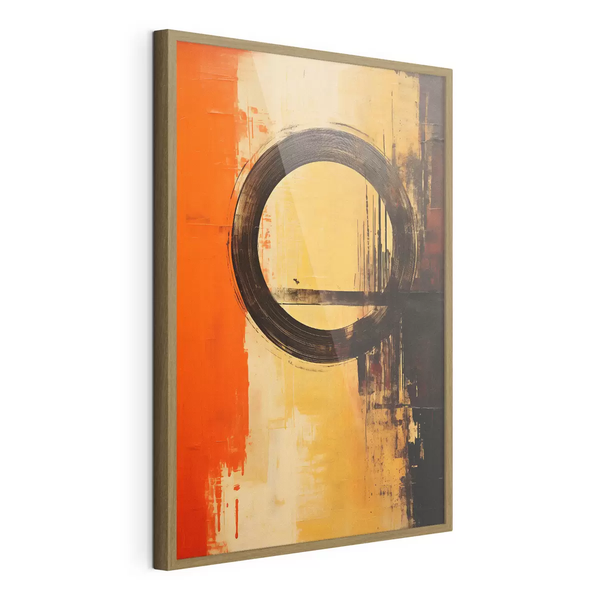Poster Astratto con un anello nero su sfondo terracotta-sabbia f46529