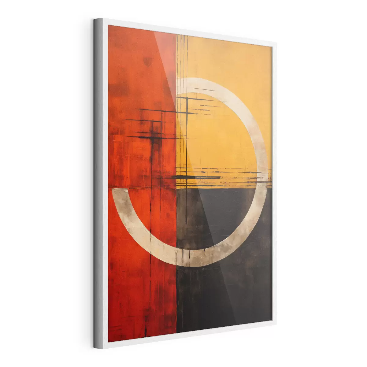 Poster Cerchio astratto su sfondo rosso-nero con linee f46535