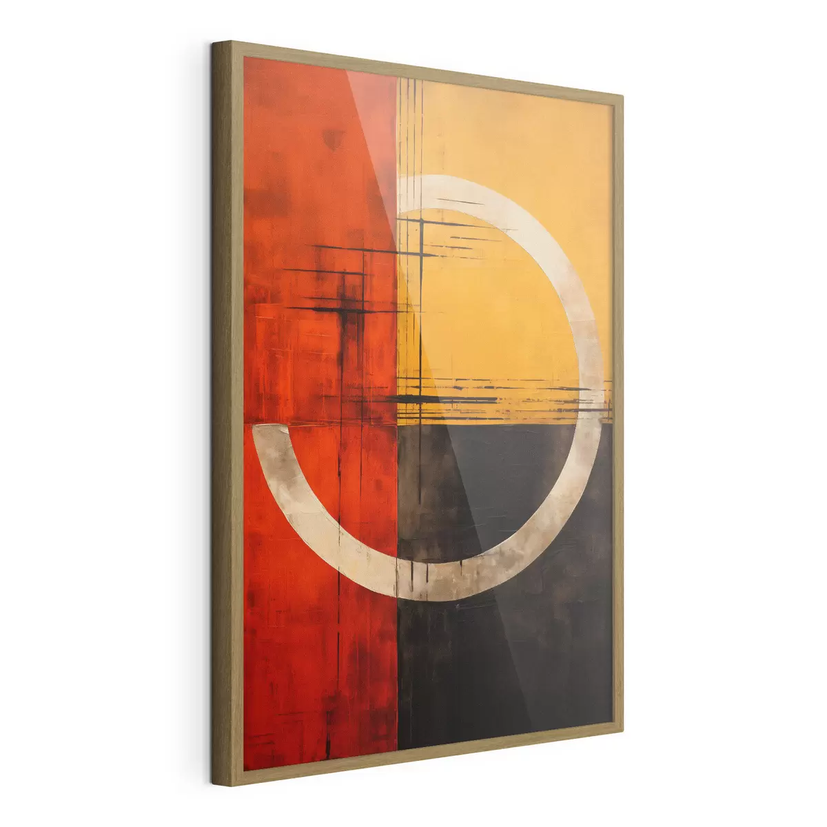 Poster Cerchio astratto su sfondo rosso-nero con linee f46535