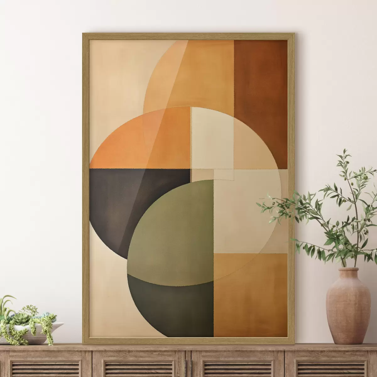 Poster Cerchi intersecanti in una tavolozza di colori sabbia-oliva f46537
