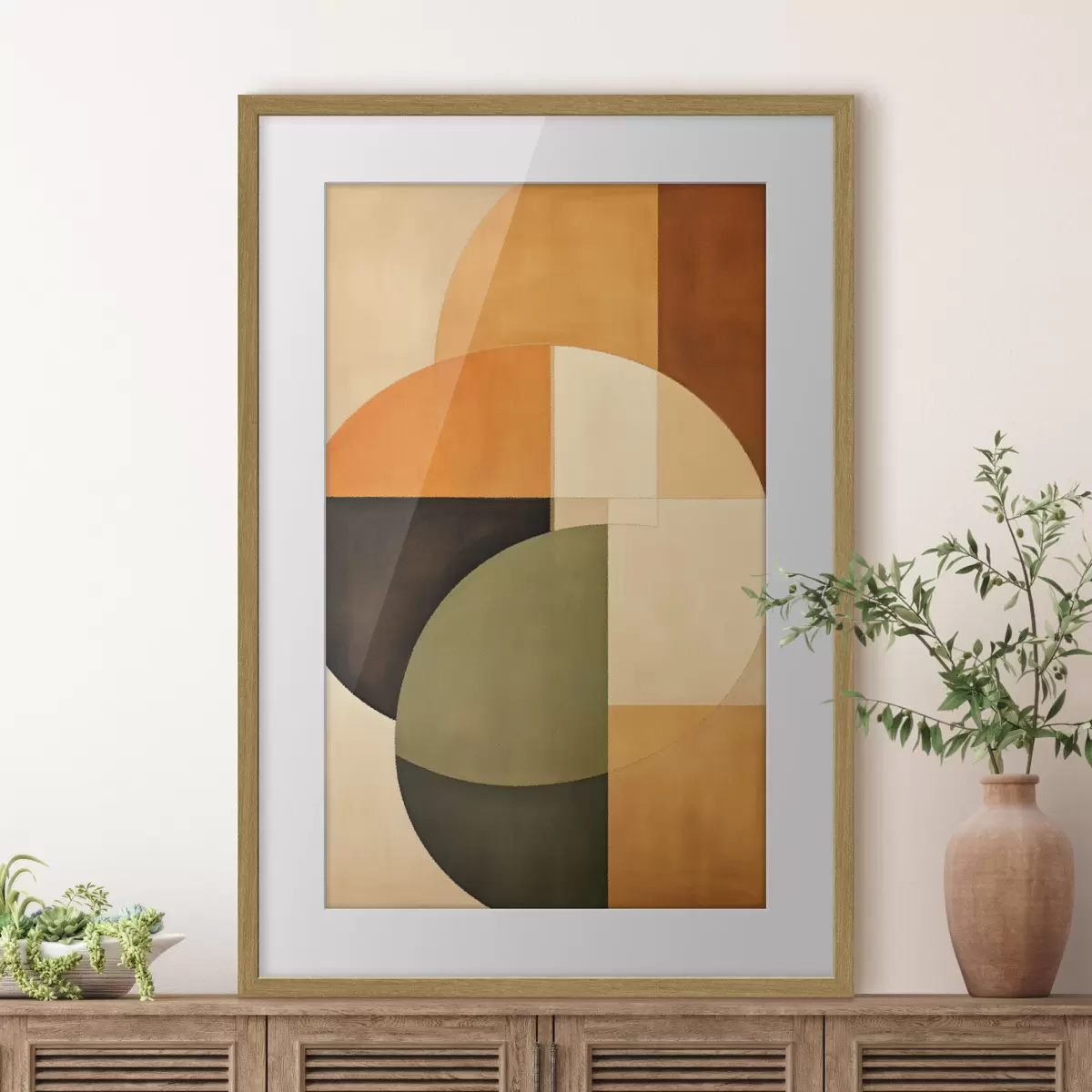 Poster Cerchi intersecanti in una tavolozza di colori sabbia-oliva f46537