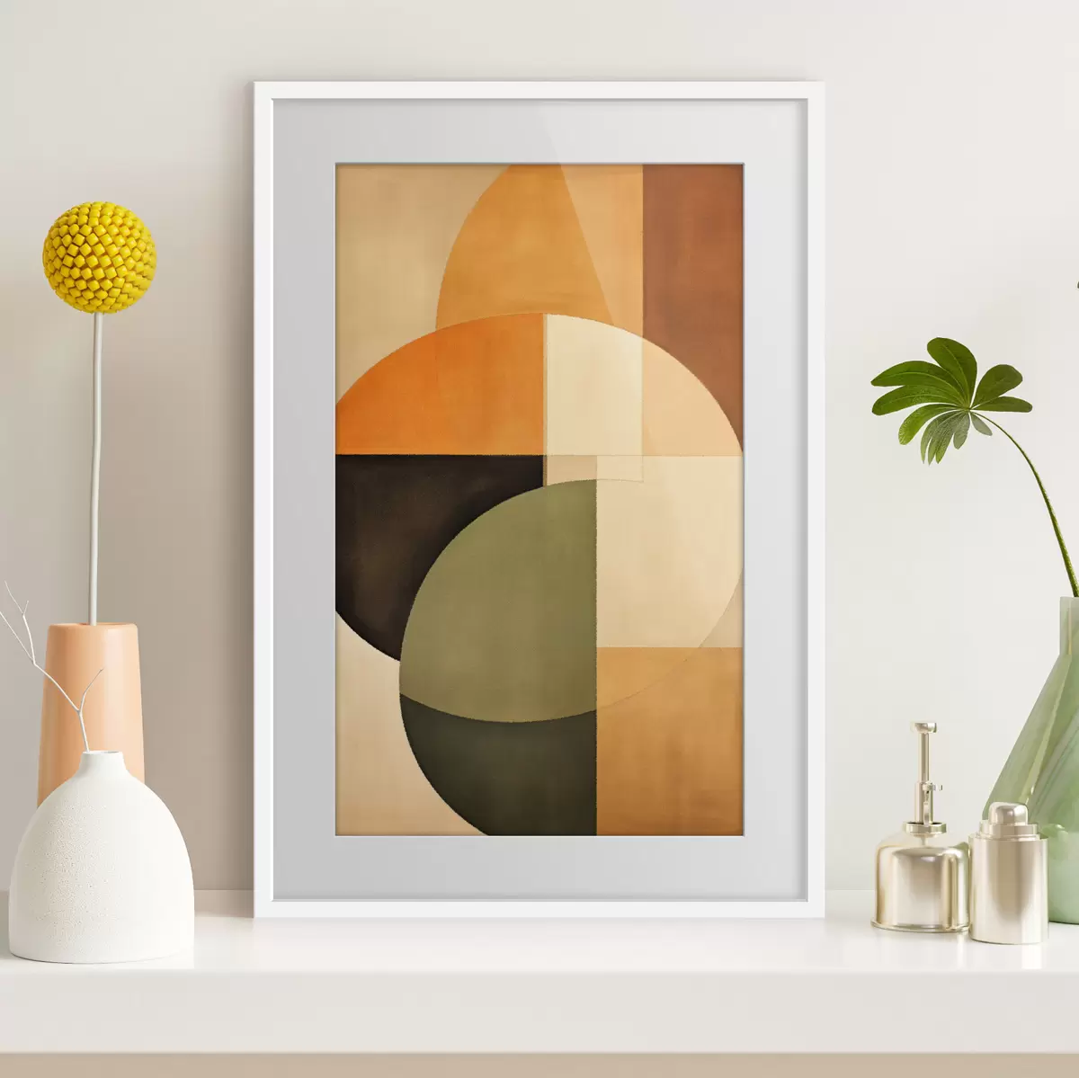 Poster Cerchi intersecanti in una tavolozza di colori sabbia-oliva f46537