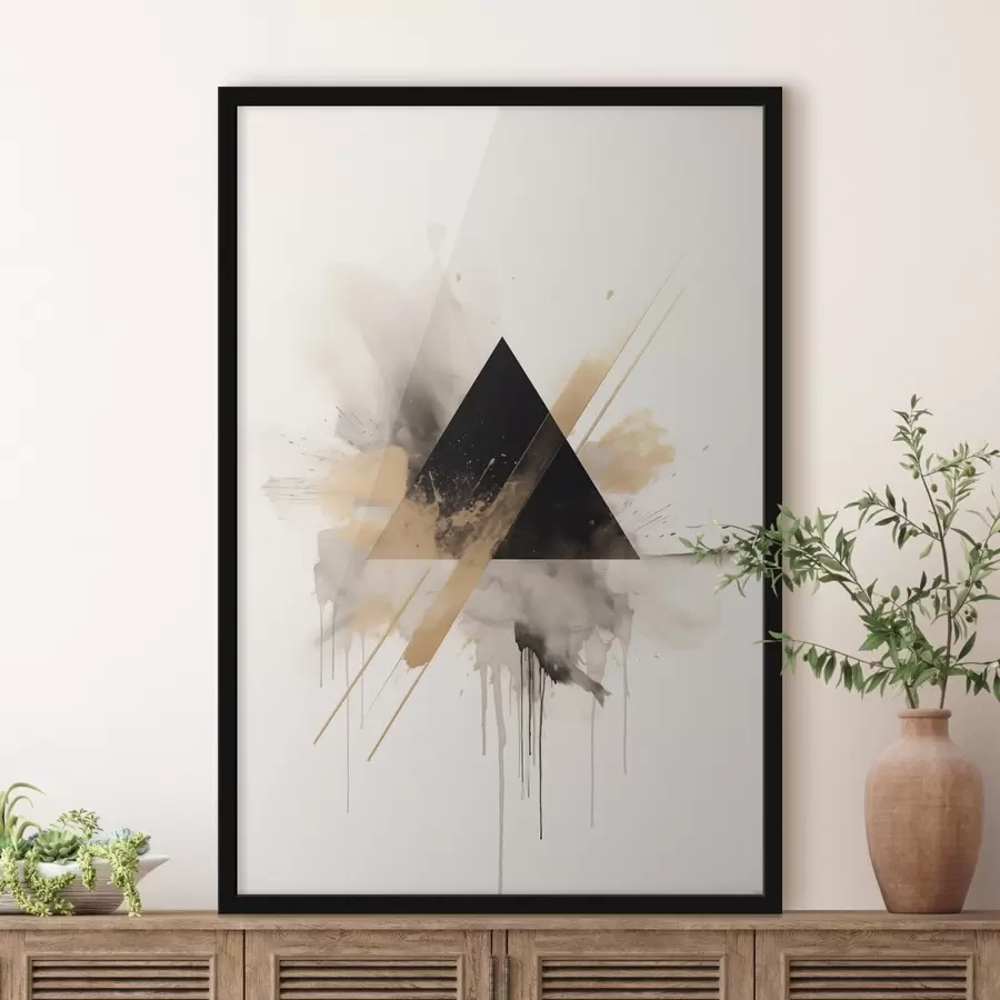 carta da parati Geometria: triangolo nero con spruzzi e linee chiare nr. f46540