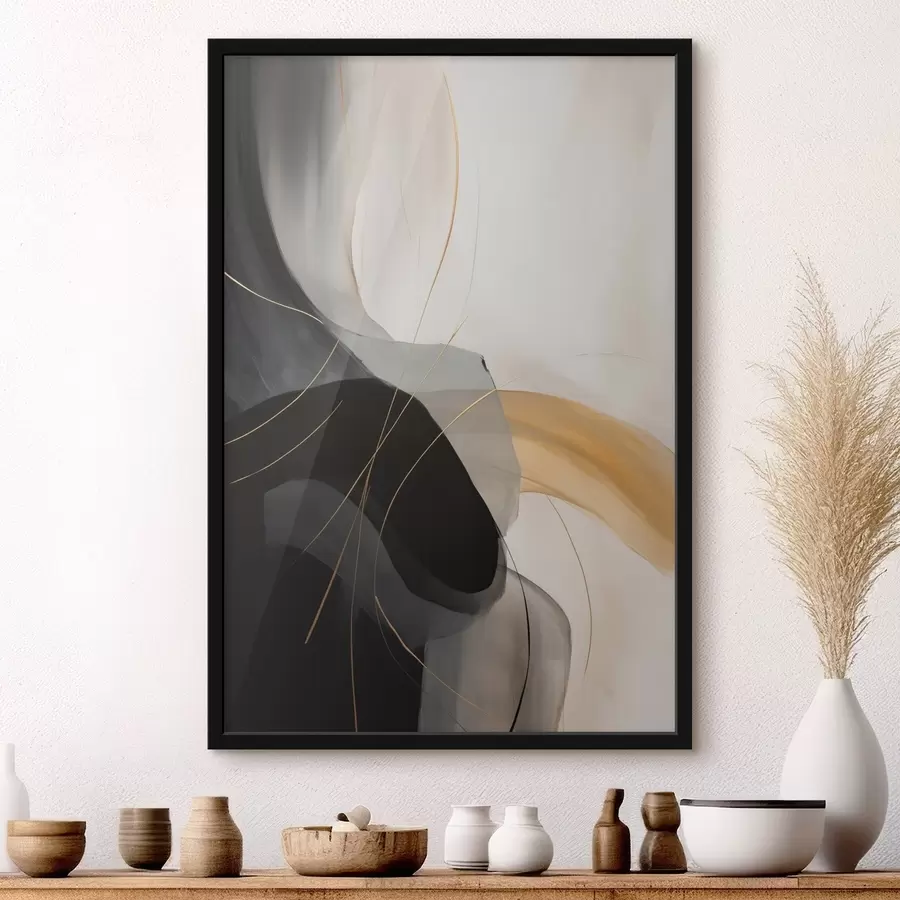 carta da parati Curve morbide in nero e beige con un accento caldo nr. f46542