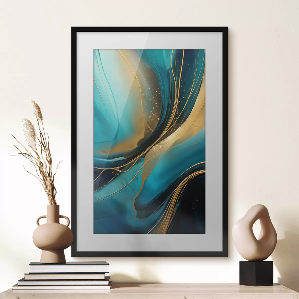 Poster Flusso turchese con sottili filamenti ocra f46543