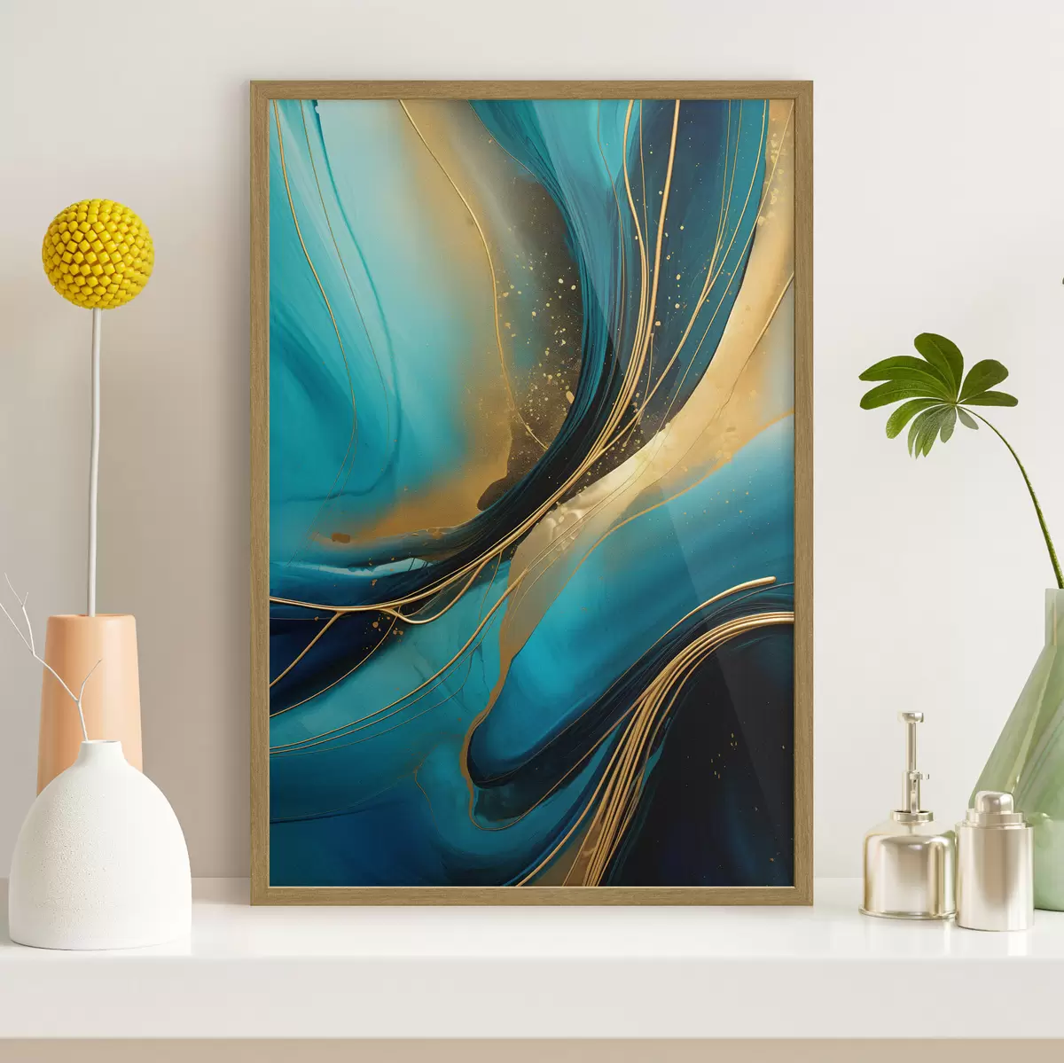 Poster Flusso turchese con sottili filamenti ocra f46543