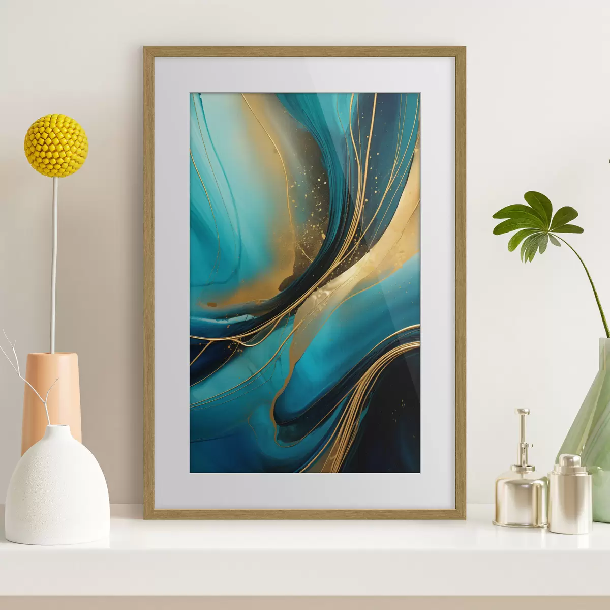 Poster Flusso turchese con sottili filamenti ocra f46543