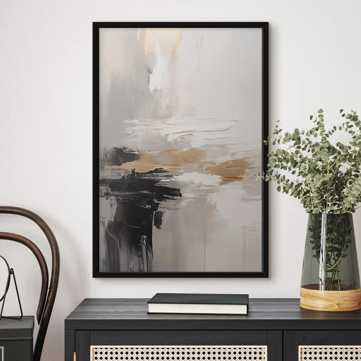 Poster Pennellate dai toni nude con strati contrastanti di nero e ocra f46544