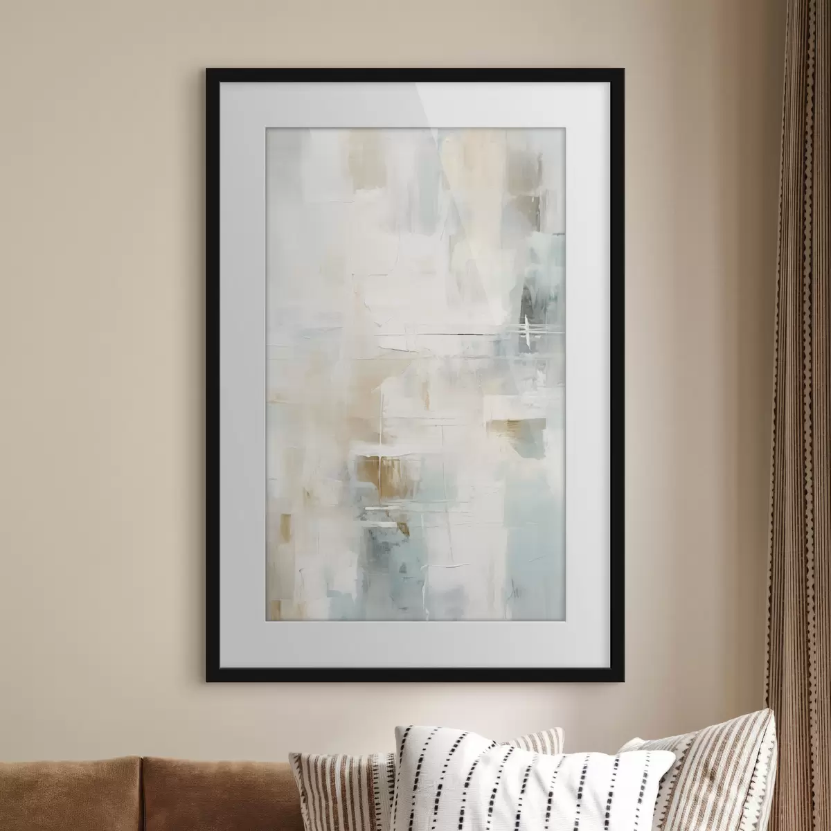 Poster Pennellate leggere di blu e beige su sfondo bianco f46547