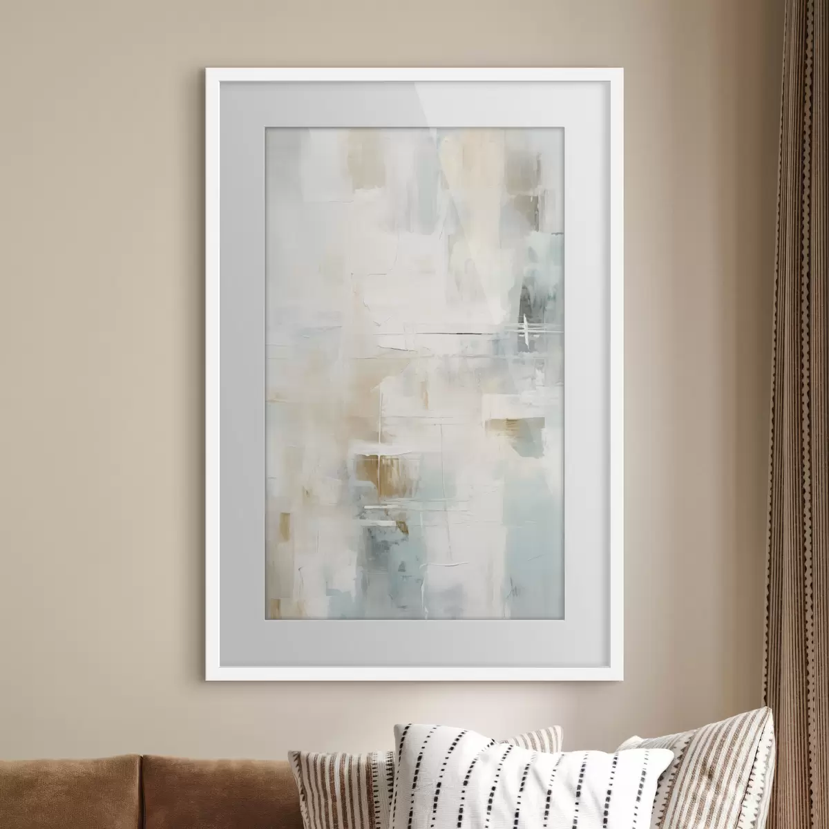 Poster Pennellate leggere di blu e beige su sfondo bianco f46547