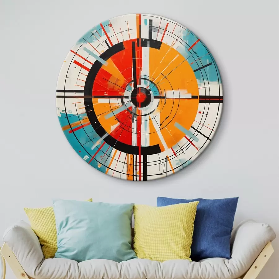 carta da parati Bersaglio concentrico con segmenti verde acqua e arancione nr. r46486