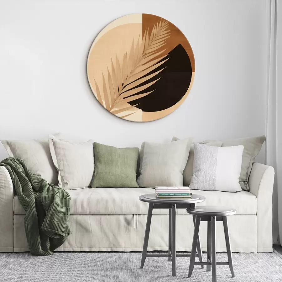 carta da parati Foglia di palma su terracotta e geometria color crema nr. r46490